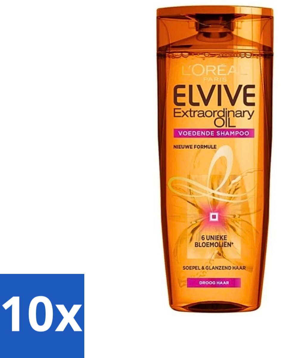 10 x L'Oréal Paris Elvive - Shampoo - Extraordinary Oil - Voor Droog Haar - Met Marula- en Camelia-Olie - 250 ml - Shampoo Voor Droog Haar - Marula-olie - Camelia-olie - Voeding Haar - Glans Haar