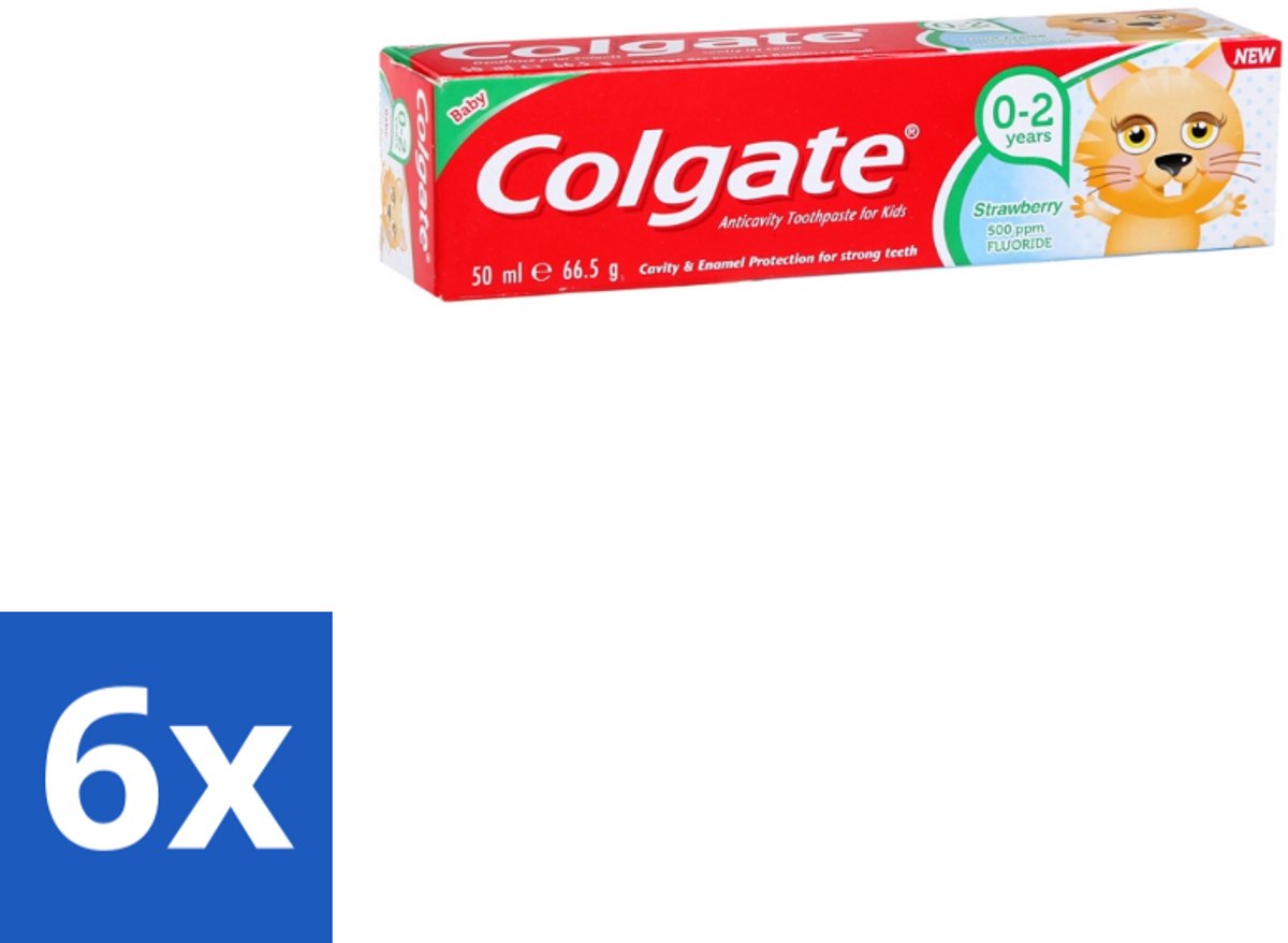 6 x Colgate - Aardbeismaak - Kindertandpasta - Voor 0 tot 2 jaar oud - 50ml - Baby Tandpasta - Kindertandpasta - Aardbeismaak - Tandenpoetsen Voor Kinderen - Gaatjes Voorkomen