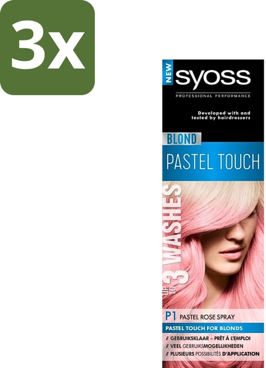 3 x Syoss Color Blond Pastel Touch P1 Pastel Rose - Haarverf Spray - Pastel Rose - Haarverf Spray - Pastel Rose - Blond - Salonplex Technologie - Haarverf
