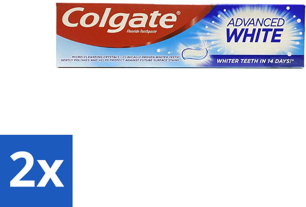 2 x Colgate - Advanced White - Tandpasta - 100ml - Tandpasta - Witte Tanden - Vlekverwijdering - Tandbederf - Gaatjes