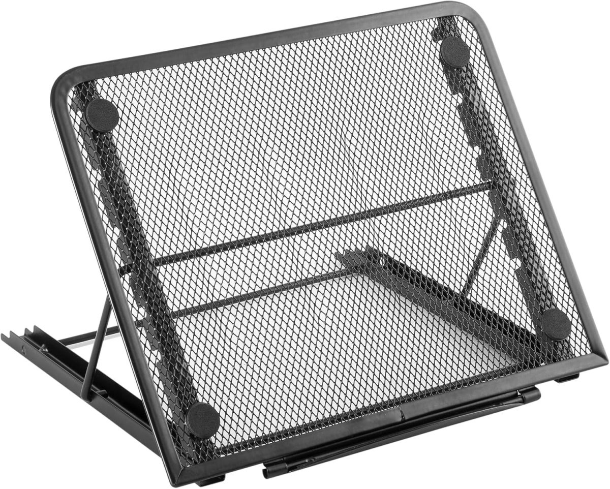 longziming - Laptopstandaard - Tabletstandaard - Verstelbare en Opvouwbare Laptopverhoger - Ergonomisch Ontwerp - Antislip Pads - Ventilatieontwerp - Voor Apparaten Tot 11 Inch - Zwart - 1 Stuk