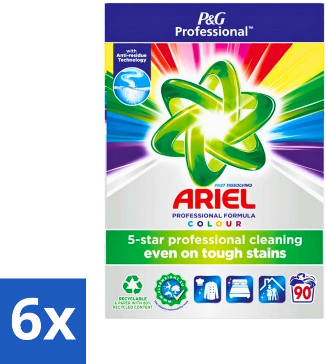 6 x Ariel Professional - Waspoeder - Gekleurde Was - 90 Wasbeurten - Waspoeder - Gekleurde Was - Vlekkenverwijdering - Kleurbehoud - Wasmiddel