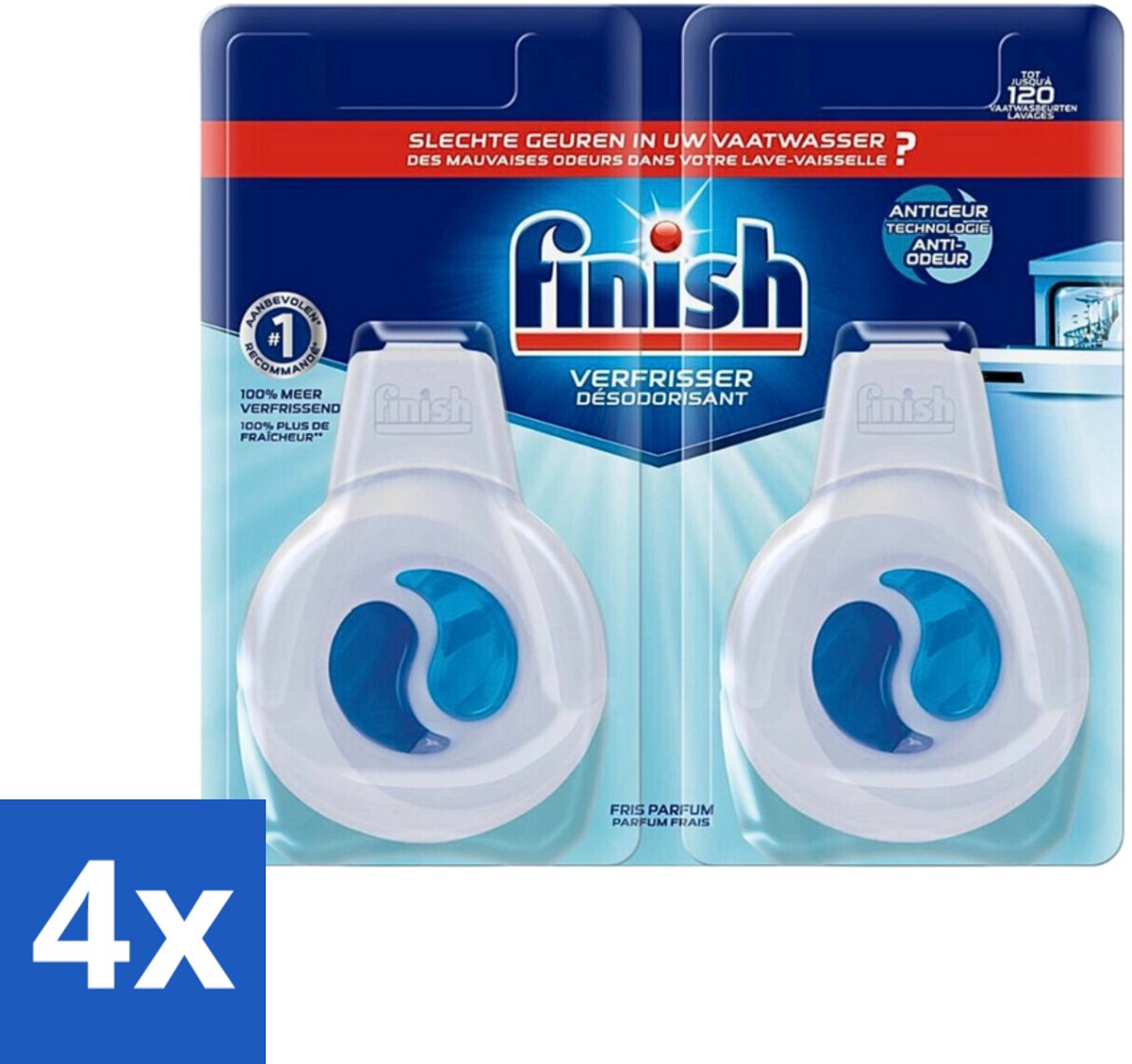 Finish Deo Odorstop - Vaatwasverfrisser - Fris Parfum - Anti-geur - Tot 120 Afwasbeurten - Voordeelverpakking - 4 stuks