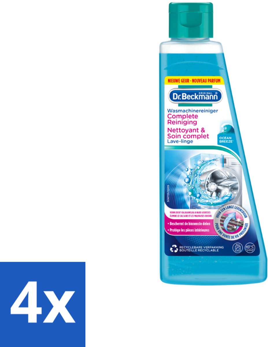 4 x Dr.Beckmann - Wasmachinereiniger - Ocean Breeze - Anti-Kalk - 250 ml - Wasmachine Reiniger - Kalkverwijderaar - Wasmachine Schoonmaken - Wasmachine Onderhoud - Ocean Breeze Geur