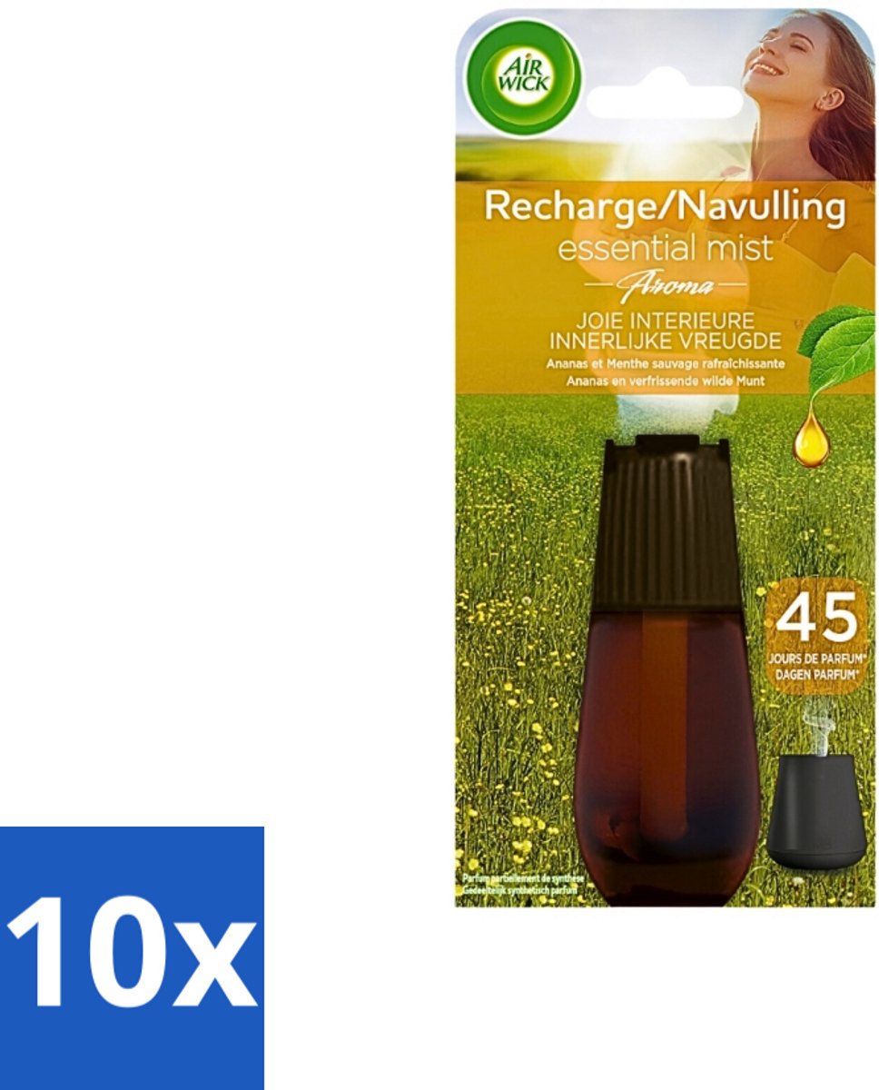 Air Wick Essential Mist - Navulling - Happiness - Ananas & Wilde Munt - 20ml - Bulkverpakking - 10 stuks