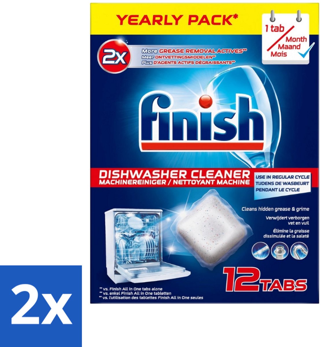 2 x Finish - Vaatwasmachinereiniger - Anti-Vet & Anti-Vuil - 12 Tabletten - Vaatwasser Reiniger - Vaatwasser Onderhoud - Vaatwasser Schoonmaken - Anti-vet Tabletten - Vaatwasser Tabletten