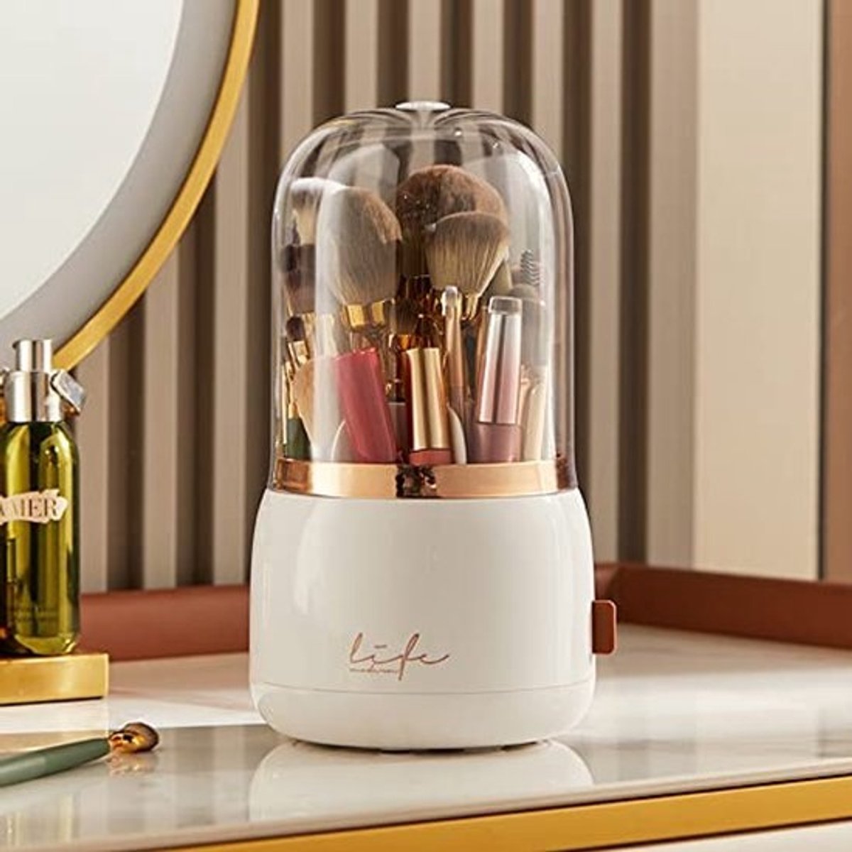 Roterende Make-uporganizer met Stofdicht Deksel - Cosmetische Organizer voor Lippenstift en Borstels
