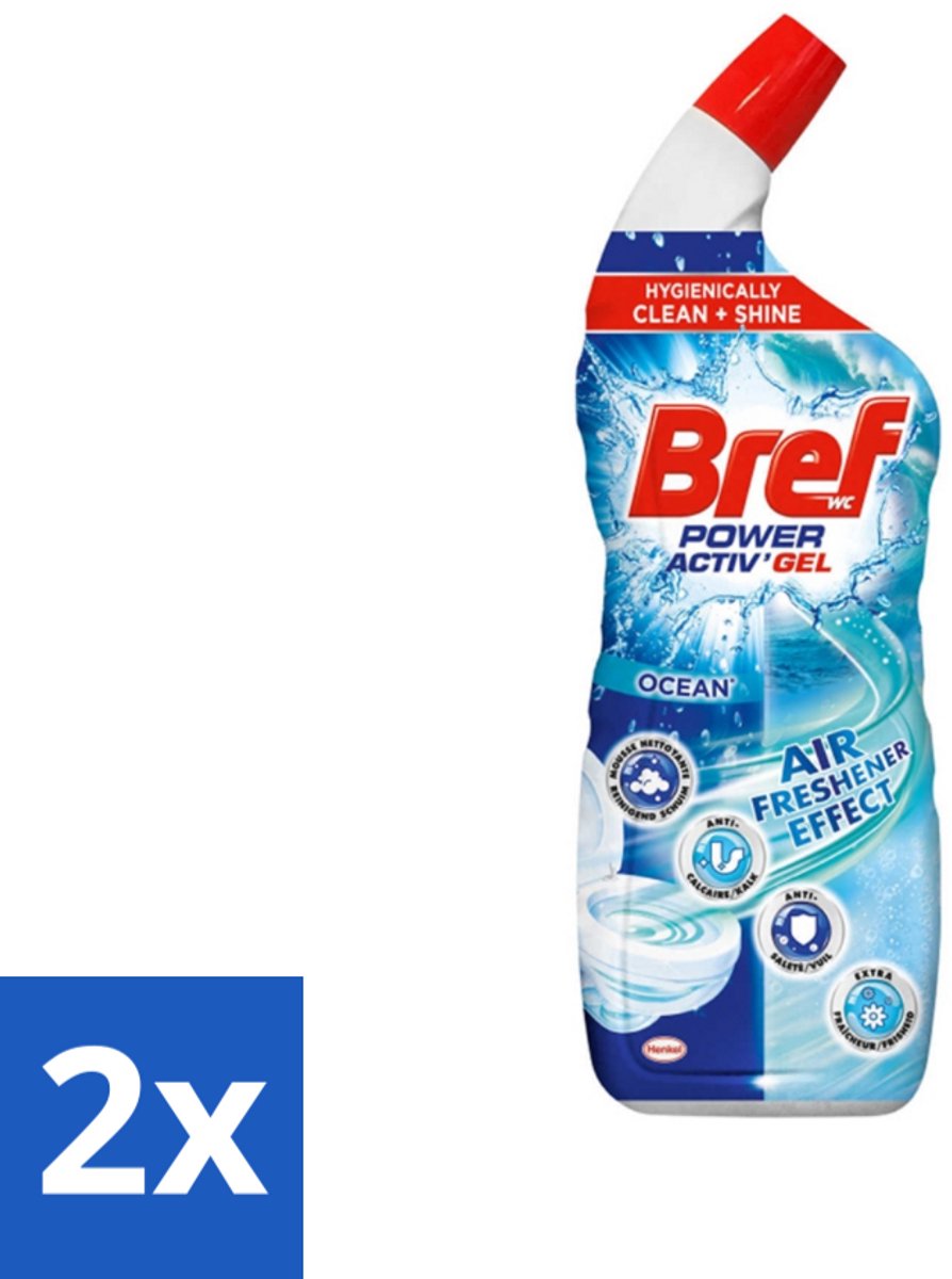 2 x Bref WC - Power Activ+ - Toiletreiniger - Anti-Kalk - Oceaan - 700 ml - Toilet Schoonmaak - Toilet Reiniger - Kalkverwijderaar - Toiletglans - Frisse Geur