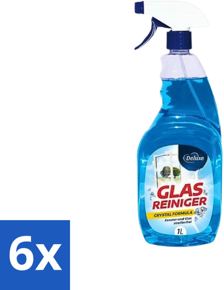 6 x Deluxe - Glasreiniger - Crystal Formule - Streeploze Glans - 1L - Glasreiniger - Ramen Schoonmaken - Spiegels Schoonmaken - Streeploos Glans - Kristalhelder