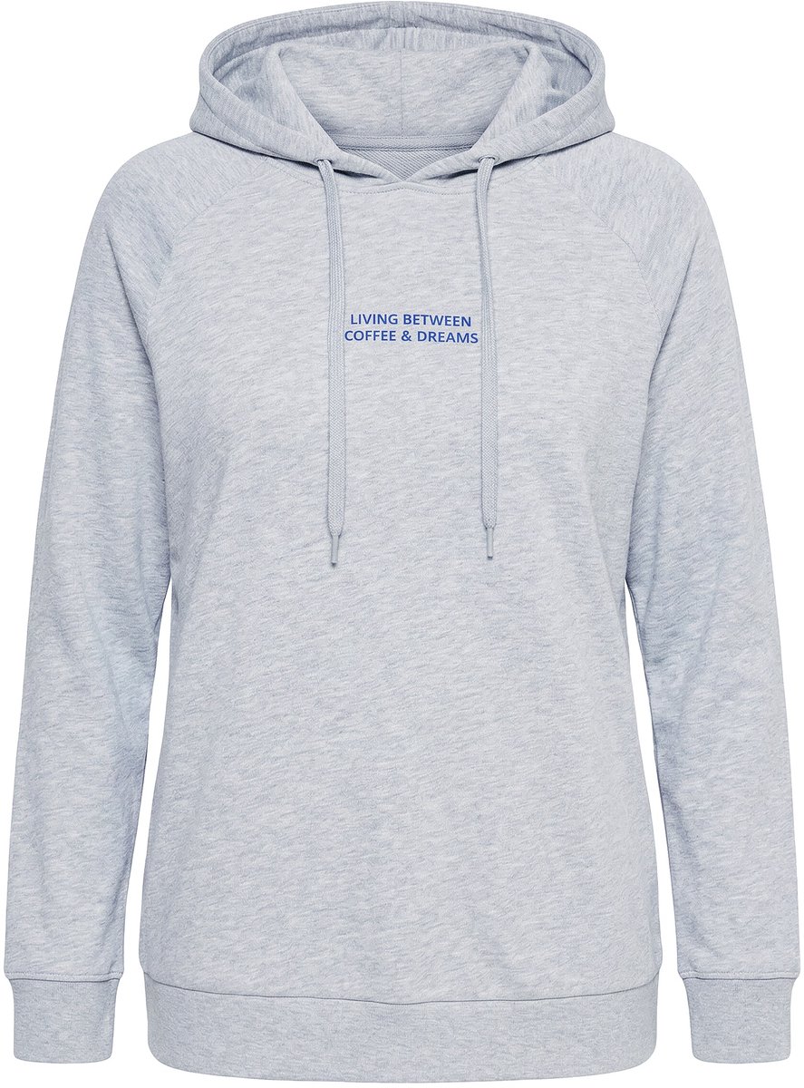 Ulla Popken - Dames - Hoodie rugprint capuchon lange raglanmouwen - Lichtgrijs melange - Maat 58+