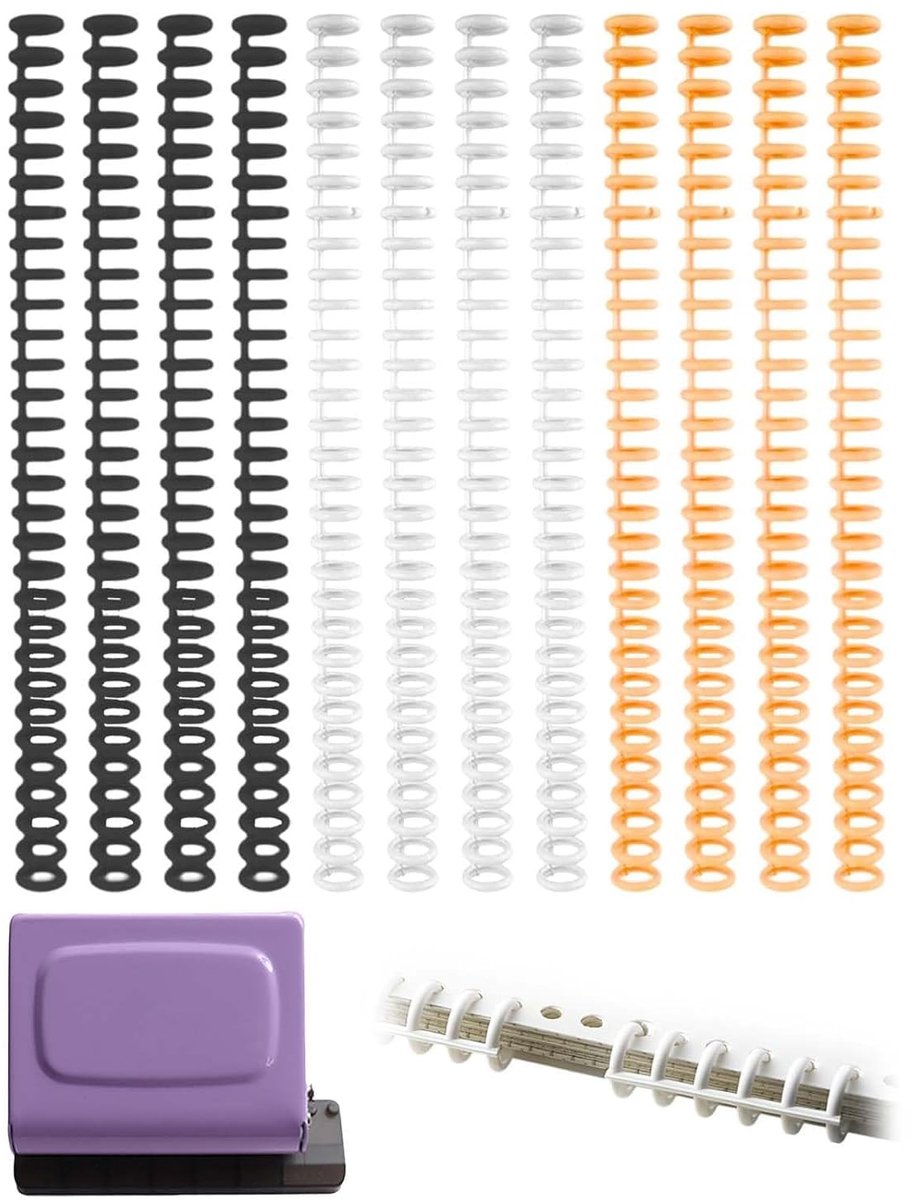 Draagbare 10-holes papierbinder met spiraalbinding voor A4/B5/A5 papier, inclusief 12 gesplitste plastic ringen met 30 gaten voor eenvoudig archiveren