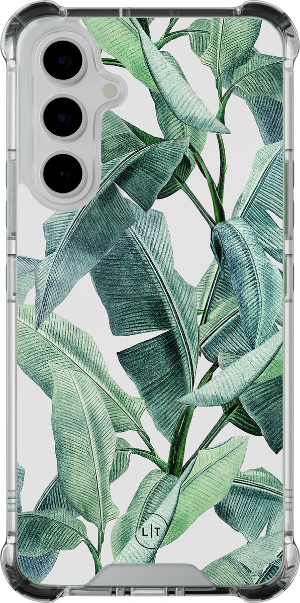 Shockproof hoesje - Geschikt voor Samsung Galaxy A55 - Banana leaves - Extra sterke case - TPU/polycarbonaat - - Multi, Transparant