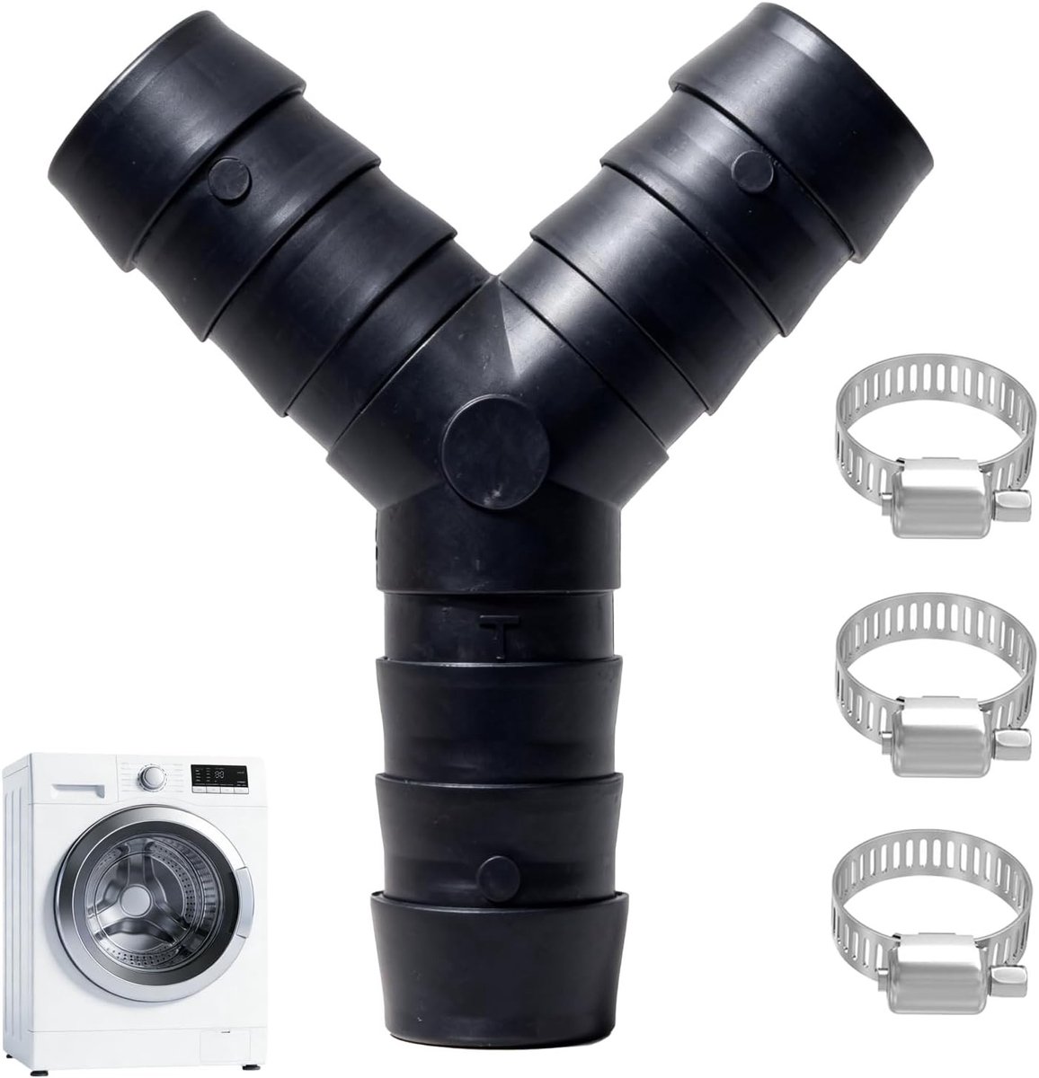 2-weg afvoeraansluiting voor wasmachine en vaatwasser met 3/4 inch (19 mm) aansluiting, inclusief 3 slangklemmen en waterdichte verbinding