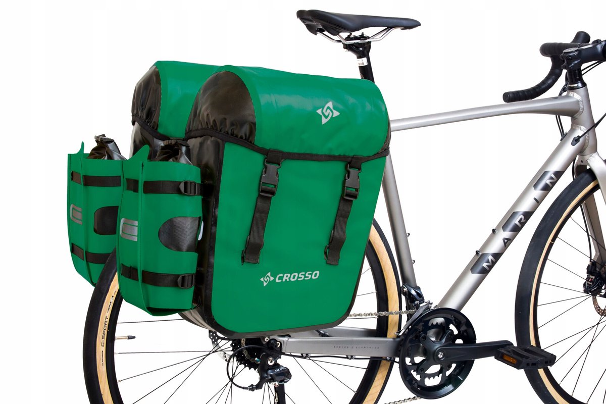 Crosso Dry X66 Fietstassen Set Groen - 66L, Waterdicht, Railsysteem