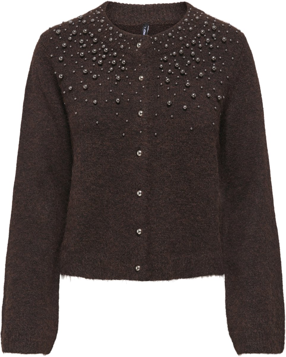 Only bruine dames vest   Ronde hals   Regular fit   Parels patroon   Knoopsluiting   Duurzaam   Lange mouw Bruin L