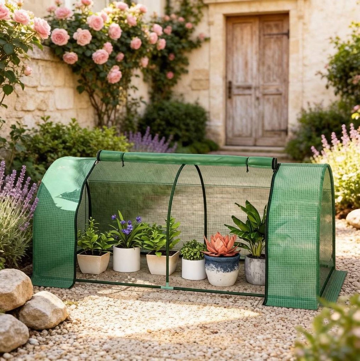 OKWISH Mini Tuinkas – Tunnelkas 200 x 100 x 80 cm – Voor Tomaten En Andere Planten – Stalen Frame Met Polyetheen Folie – Donkergroen