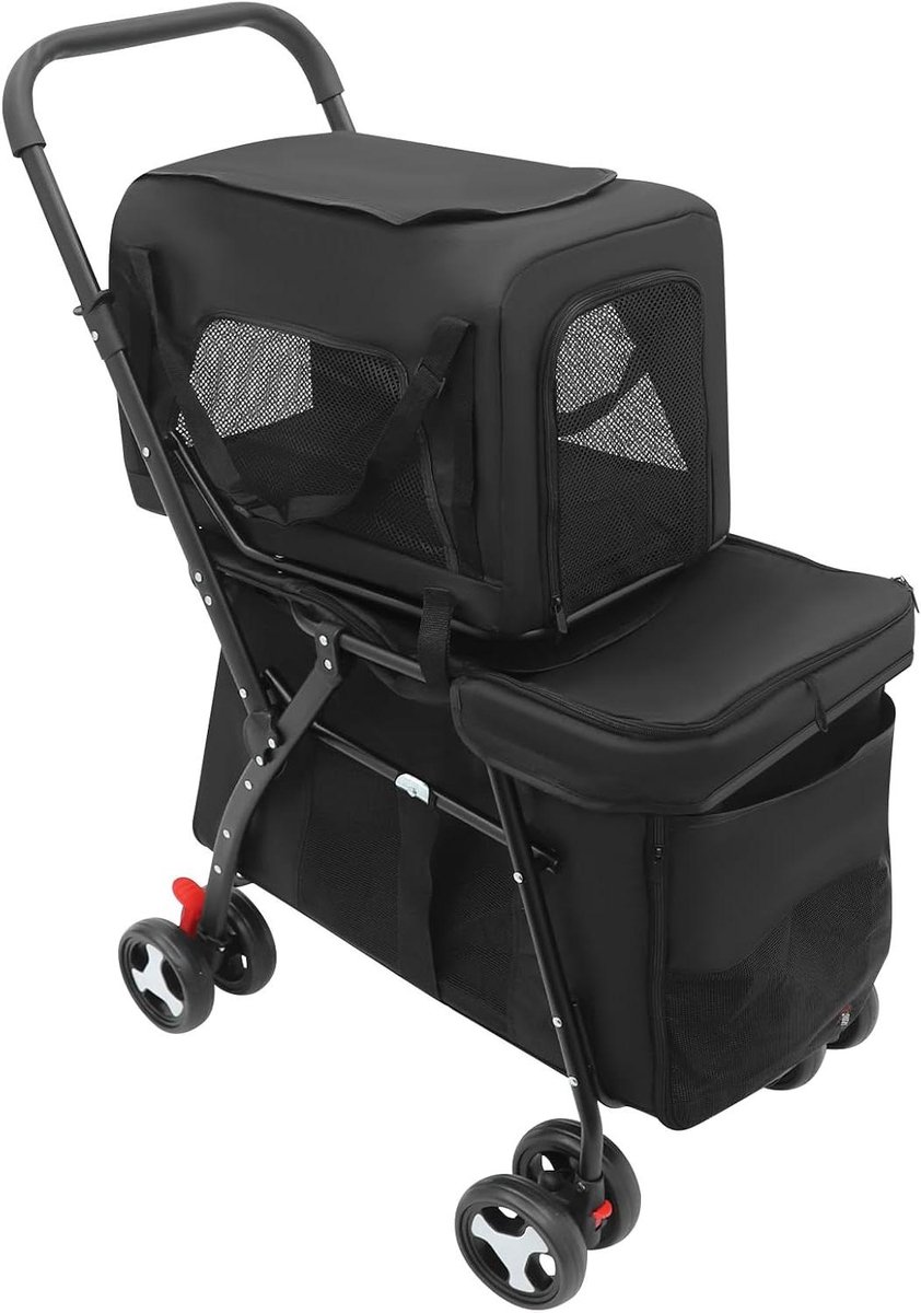 Huisdierbuggy - Dierenwagen - Veilig transport - Dubbellaags ontwerp - 15 kg draagkracht - Zwart