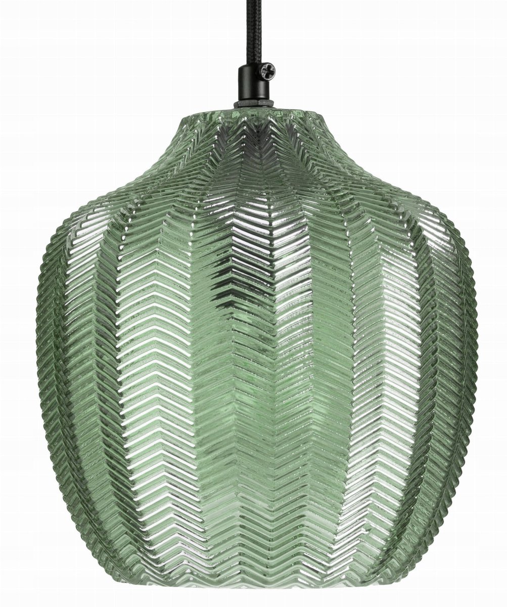 Glazen Hanglamp Chevron Groen Visgraat met Geribbelde Vorm