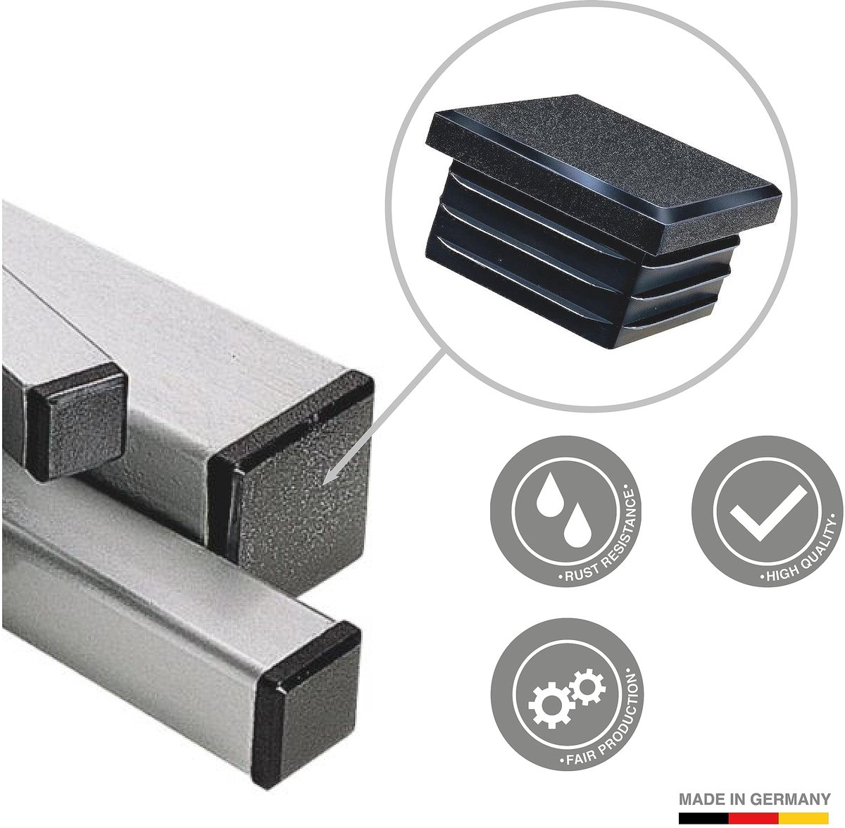 NIMA PARTS 4 stuks vierkante lamellenstoppen, Made in Germany, buisafdekking van hoogwaardig kunststof, eindkappen - ShopVlot