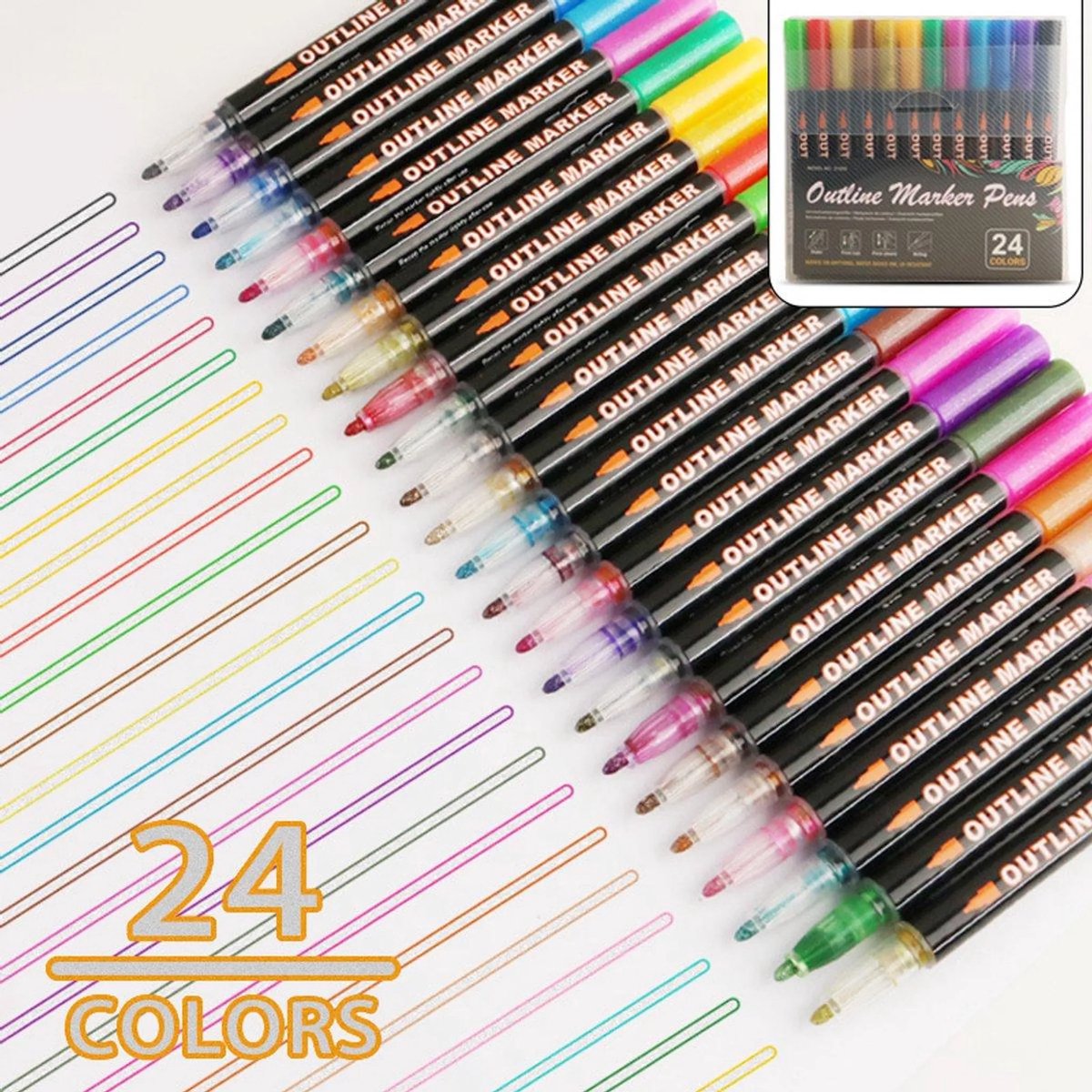 casalora - Glitterstiften 24 kleuren - Glitterpennen - Dubbele lijn contourpen - Contourmarker - Geschikt voor tekenen, knutselen en scrapbooking