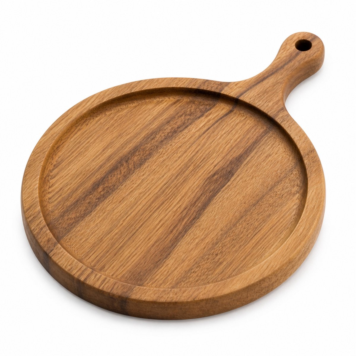 JustValue Ronde Houten Snijplank - 40 x 30 x 2 cm - Met Handvat - Bruin