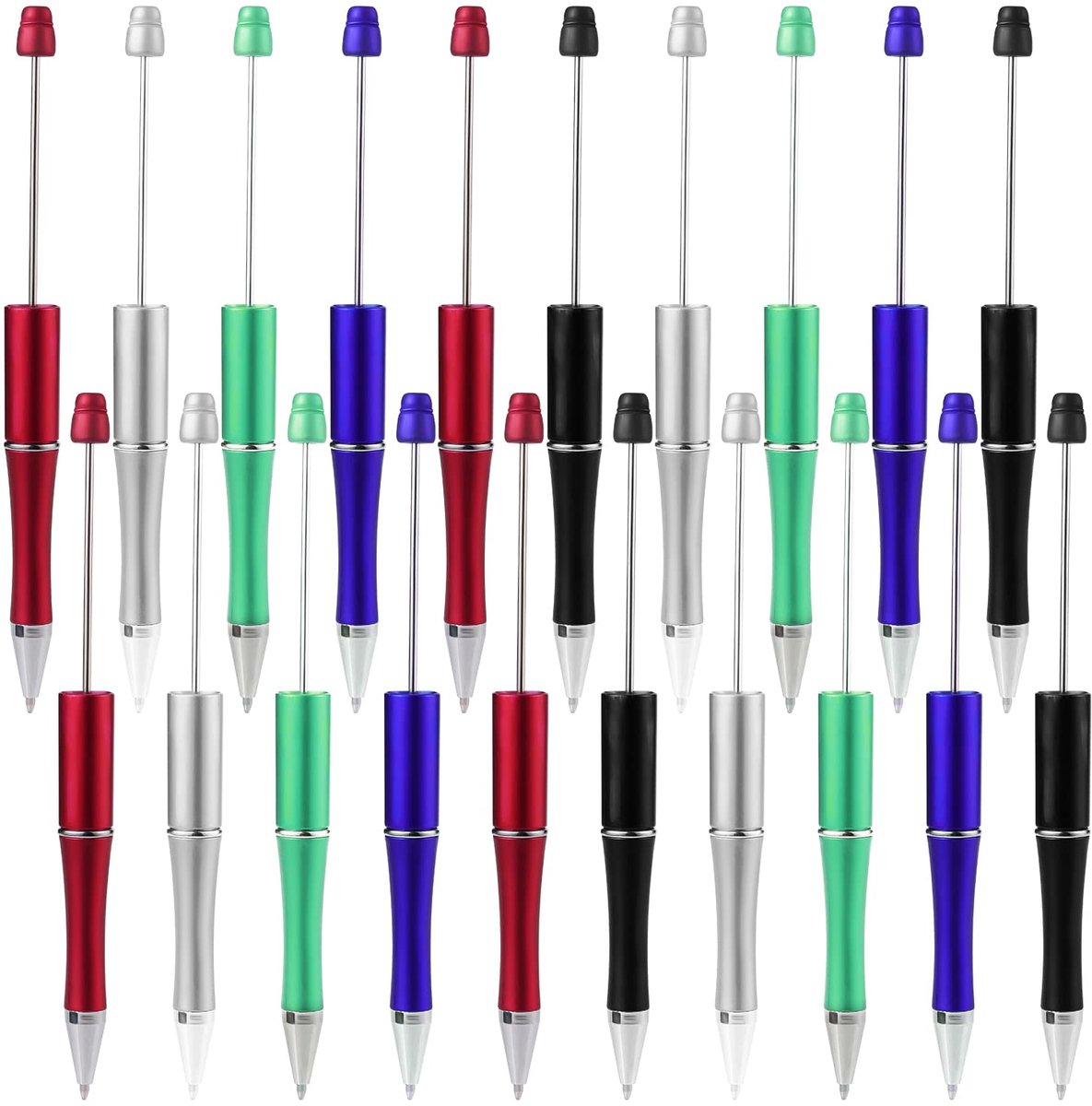 Elzusha - 20 Stuks Kleurige Balpennen met Kralen - Zwart Inkt - Leuk voor School en Kantoor