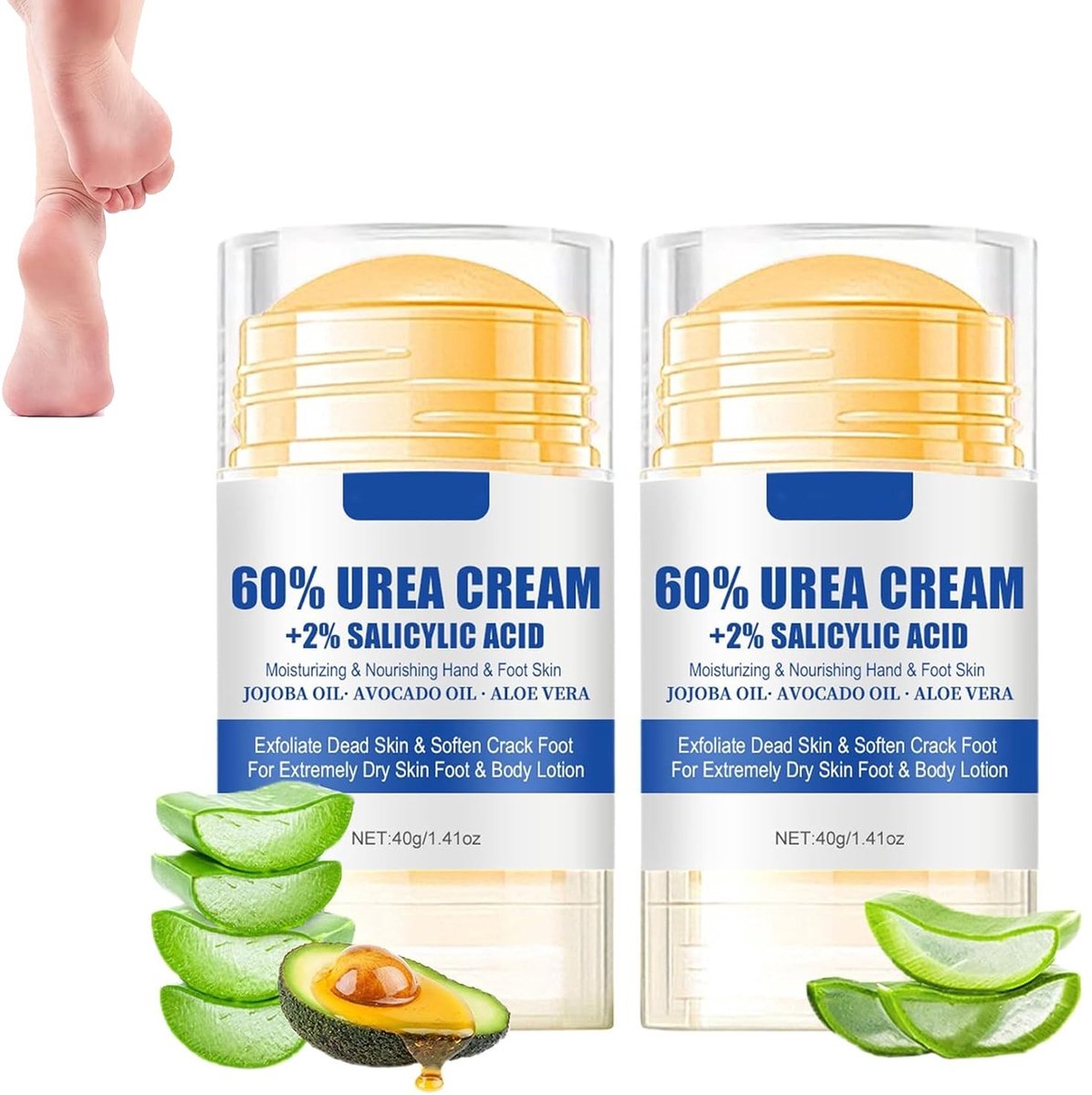 Elzusha- Voetcrème 60% Ureum - Hydraterende Voetverzorgingscrème - Anti-scheur Behandeling - Verlichting Extreme Droogheid - Set van 2 Stuks - Voetverzorging