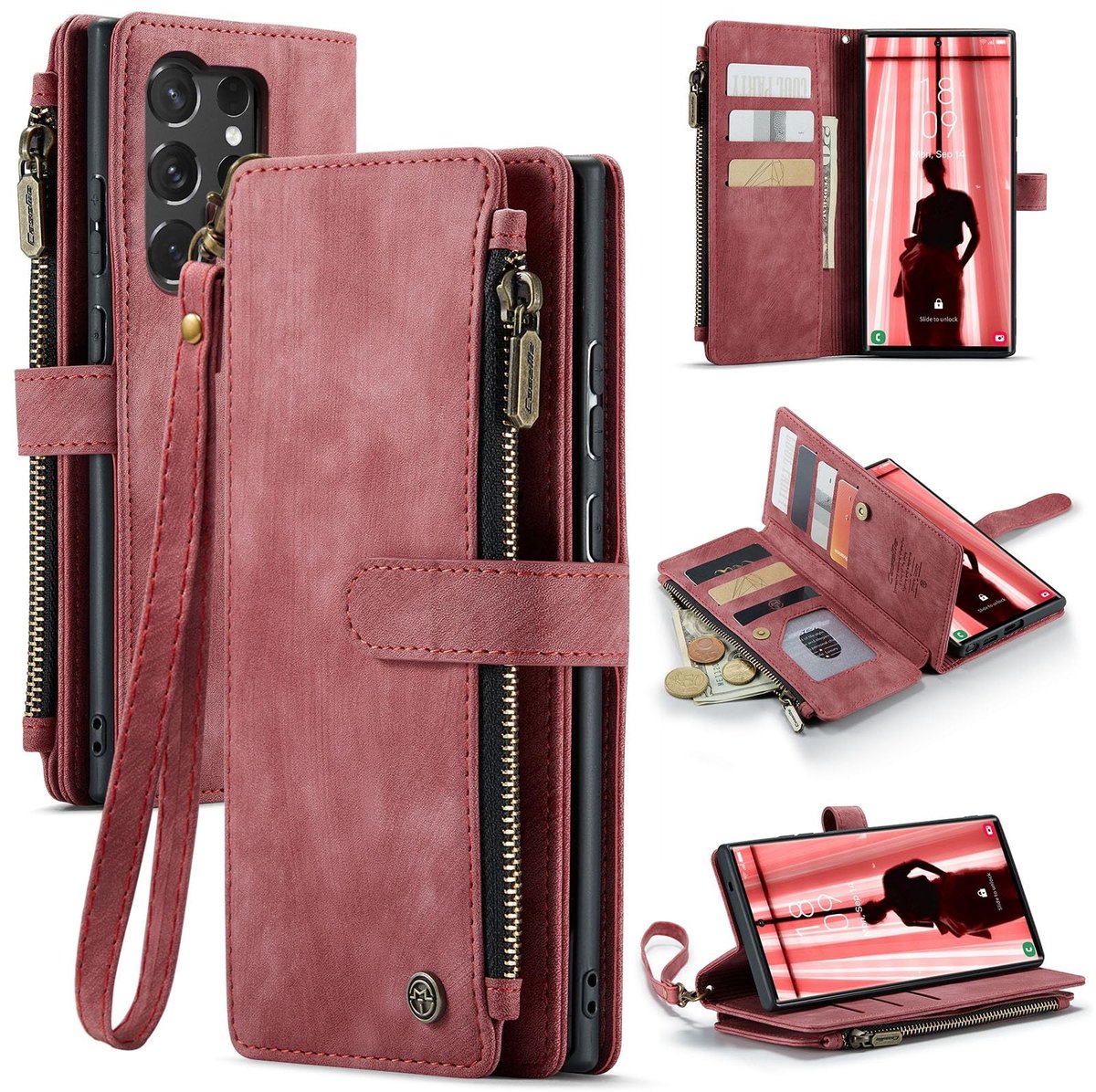 Elzusha - Protective Hoes voor Samsung Galaxy S26 Ultra - PU Leer met Kaartsleuven en Standfunctie - Rood