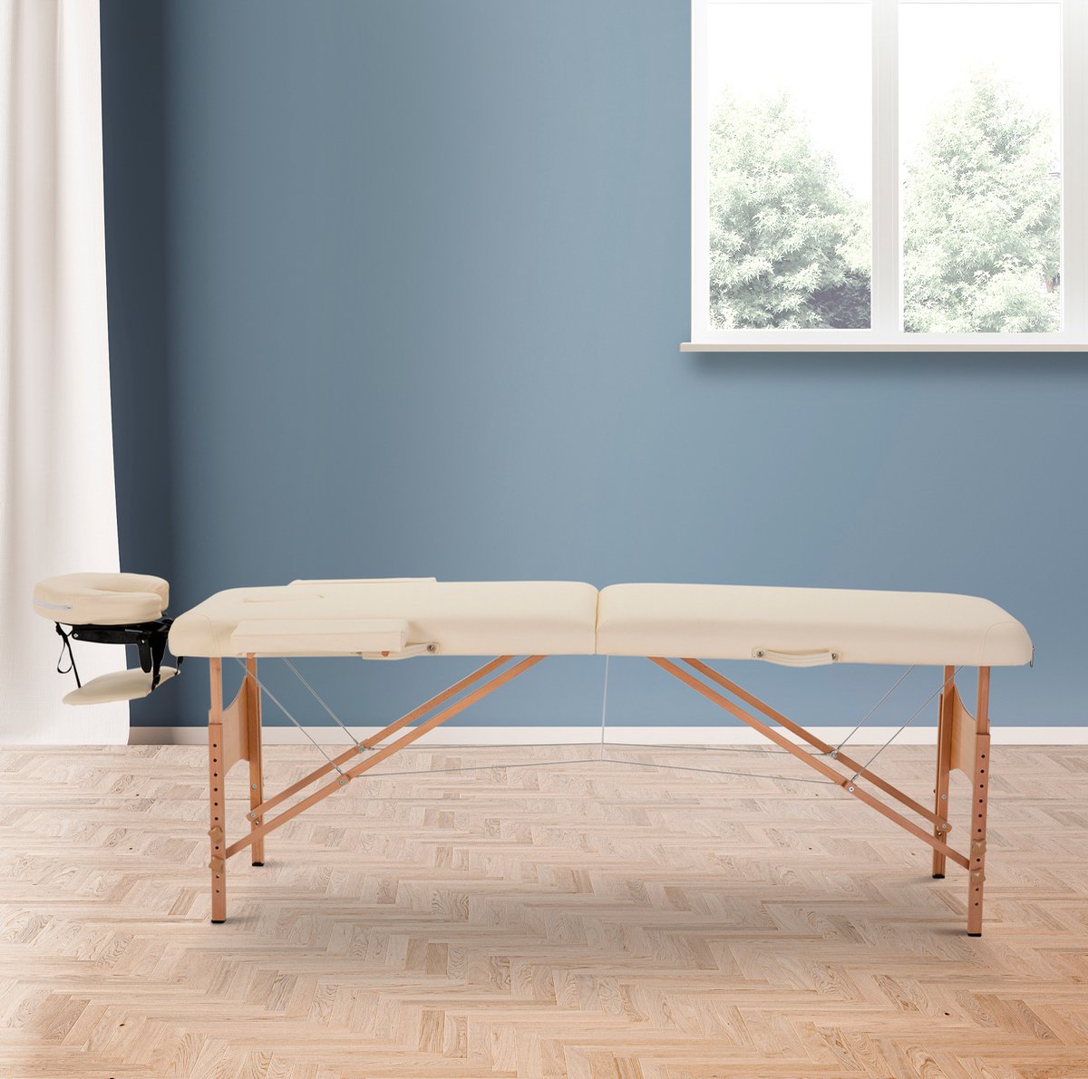 REDOM - Opklapbare massagetafel - Verstelbare hoogte in 9 standen - Verstelbare hoofdsteun - Kunstleer en hout - Voor spa en salon - 210 x 81 x 67-92 cm