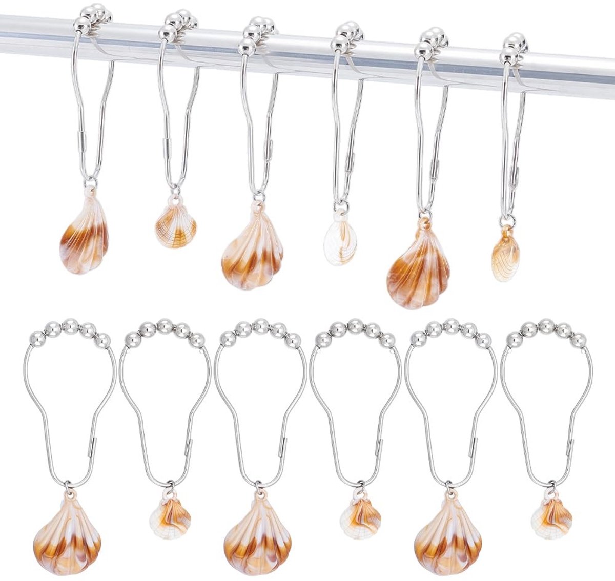Elzusha - Set van 16 Decoratieve Douchegordijn Haakjes in Schelpdesign