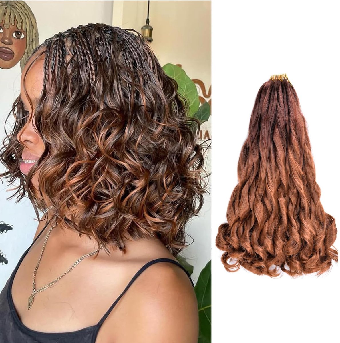 Elzusha - 8 Stuks French Curl Vlechten Haar - Losse Golvende Synthetische Haarextensies 30 cm