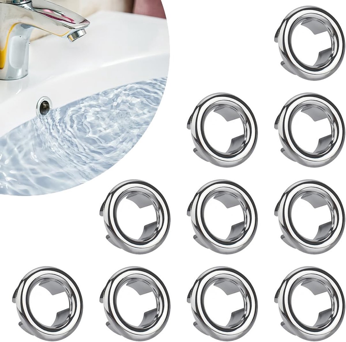 10 Stuks Overloopringen - Plastic Overloopstoppen voor Keuken en Badkamer, Geschikt voor Wasbak en Wastafel