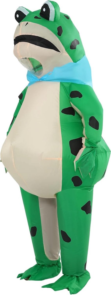 Grappig Opblaasbaar Kikker Kostuum voor Volwassenen met Blauwe Sjaal, Ideaal voor Carnaval, Vrijgezellenfeest en Themafeesten, One Size, Volledig Lichaam Kostuum