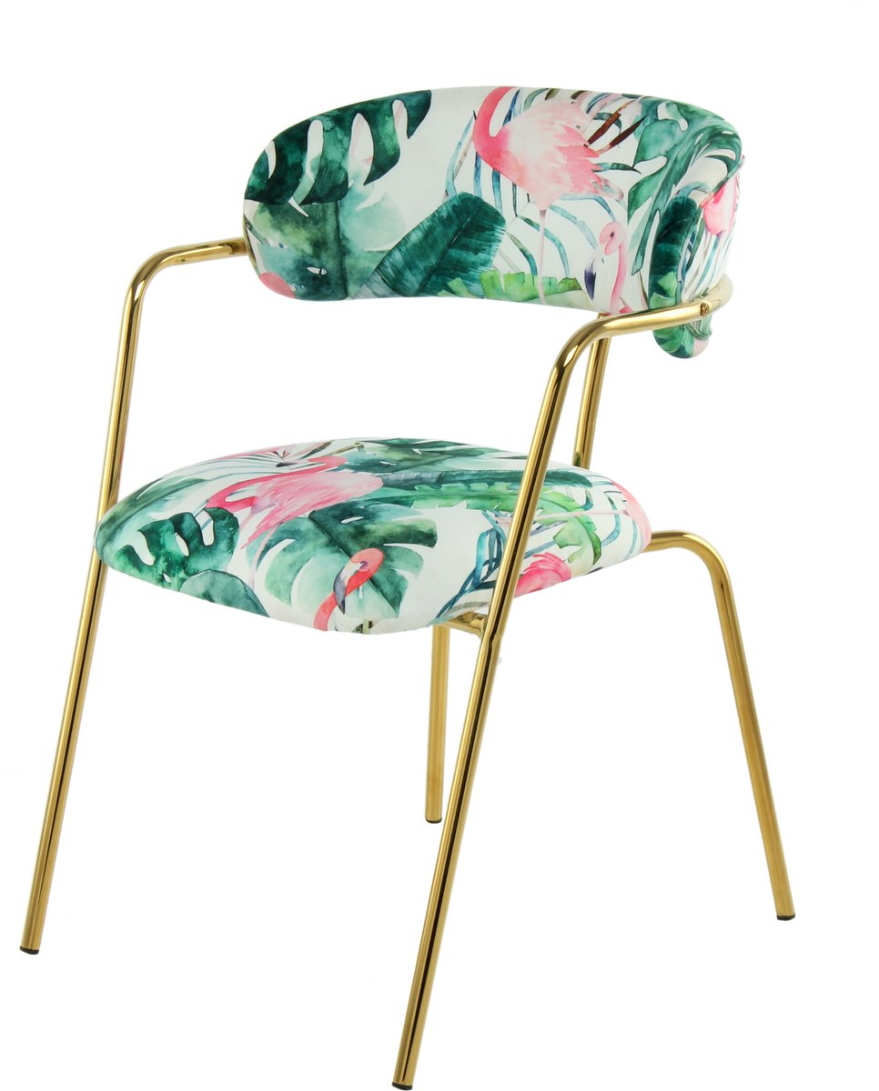 Padiro eetkamerstoelen set van 2 - meerkleurig / groen - fluweel - ijzeren onderstel - botanisch
