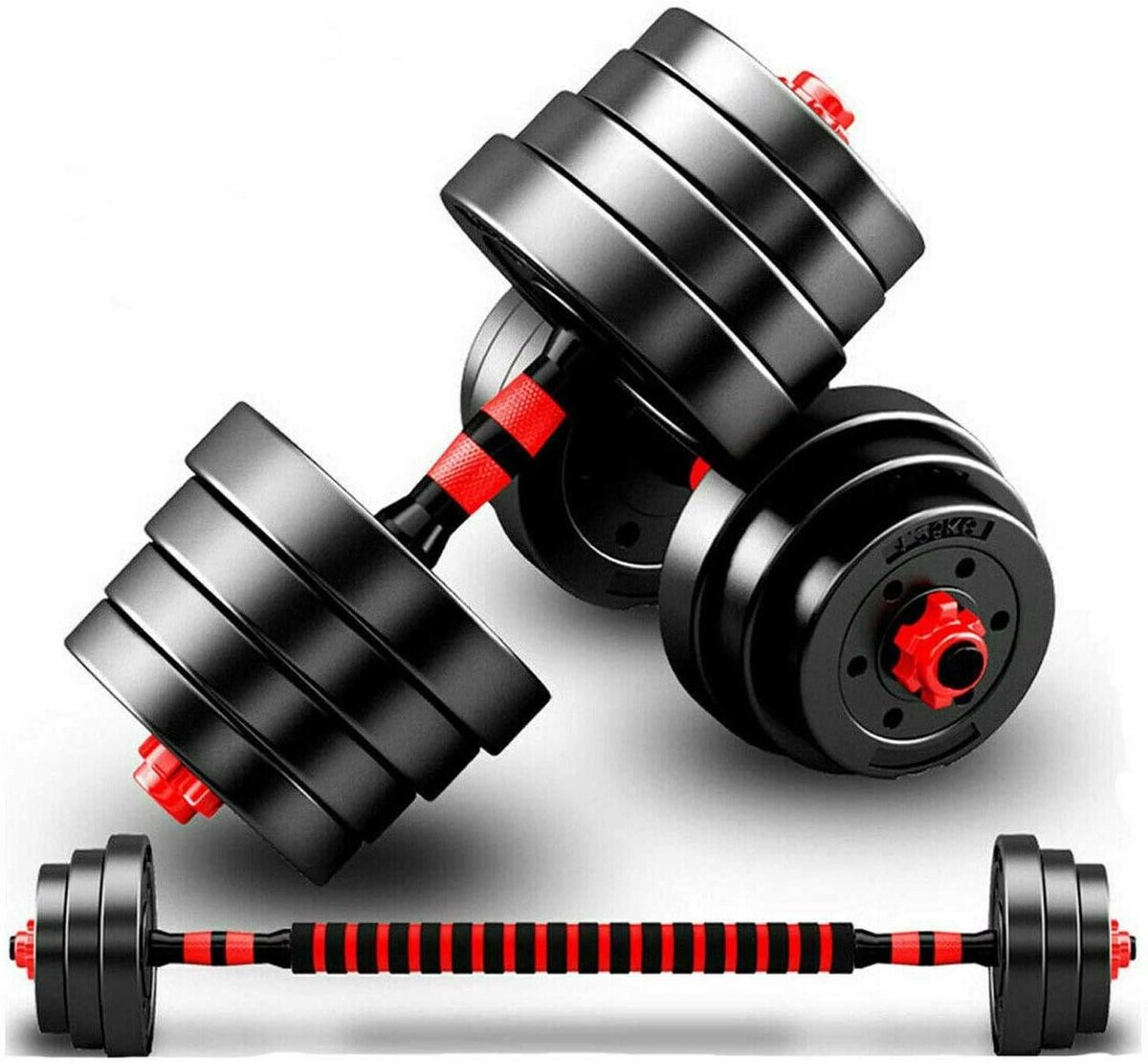 Verstelbare Halterset - Gewichtenset Barbell - Thuis Fitness - Verwisselbare Schijven - Tot 40 kg - Zwart/rood