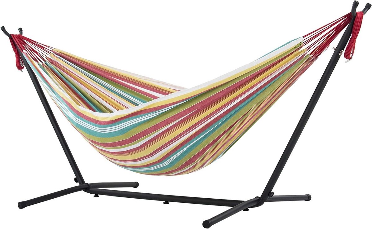 Katoenen hangmat - Dubbele hangmat - Ontspannen in de tuin - Inclusief standaard - 250 cm - Salsa