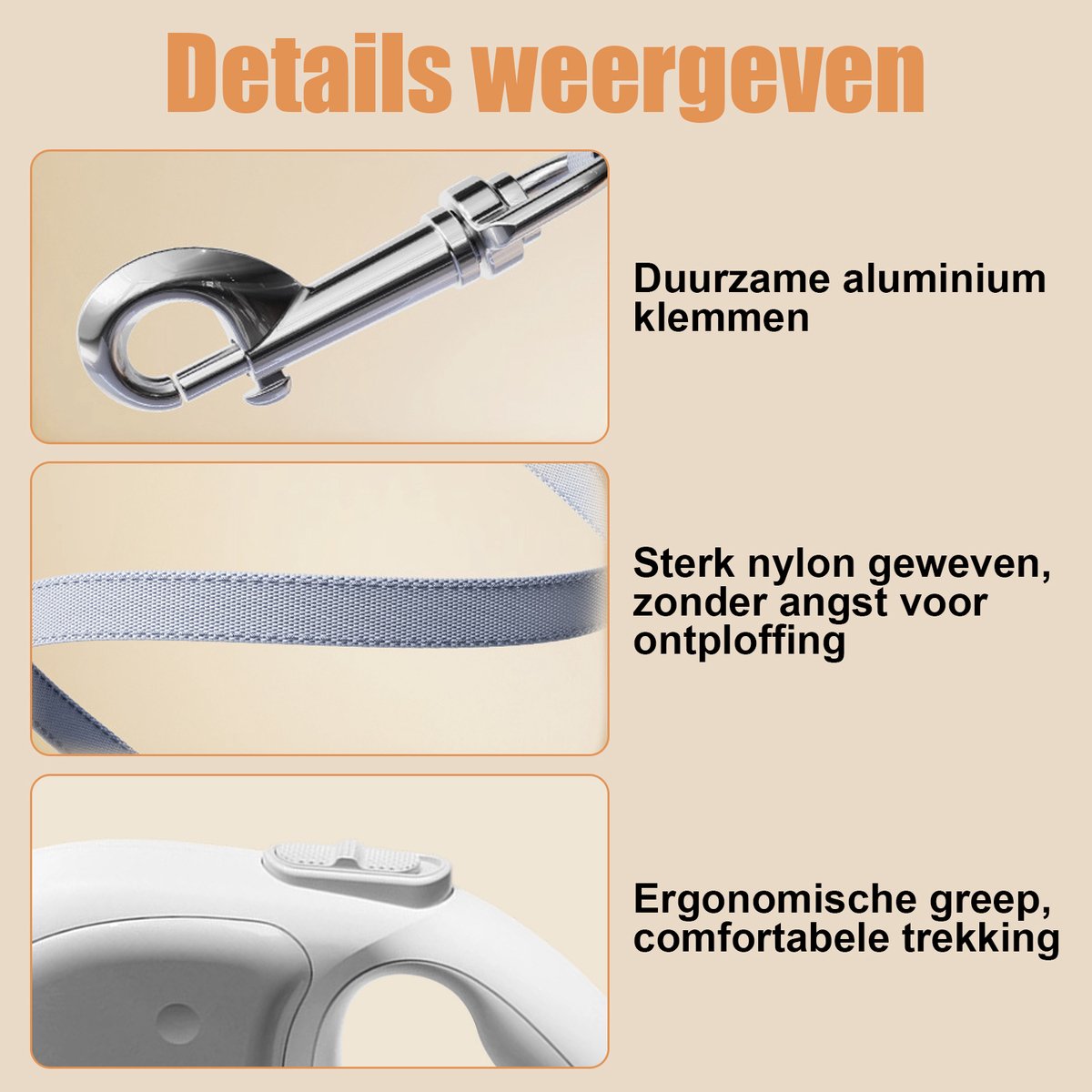 Intrekbare Hondenriem - LED Hondenriem Met Lamp - TENZHVXI® - - 5 Meter - Met antisliphandgreep voor buitenactiviteiten en reizen - Voor leine en middelgrote honden thumbnail 5