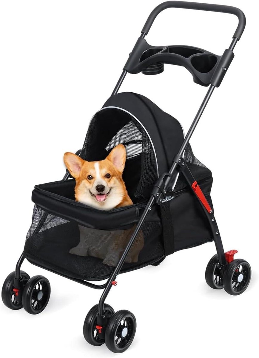 Huisdierbuggy - Dierenwagen - Comfortabel Reizen - Inklapbaar 2-in-1 - Tot 20 kg - Zwart