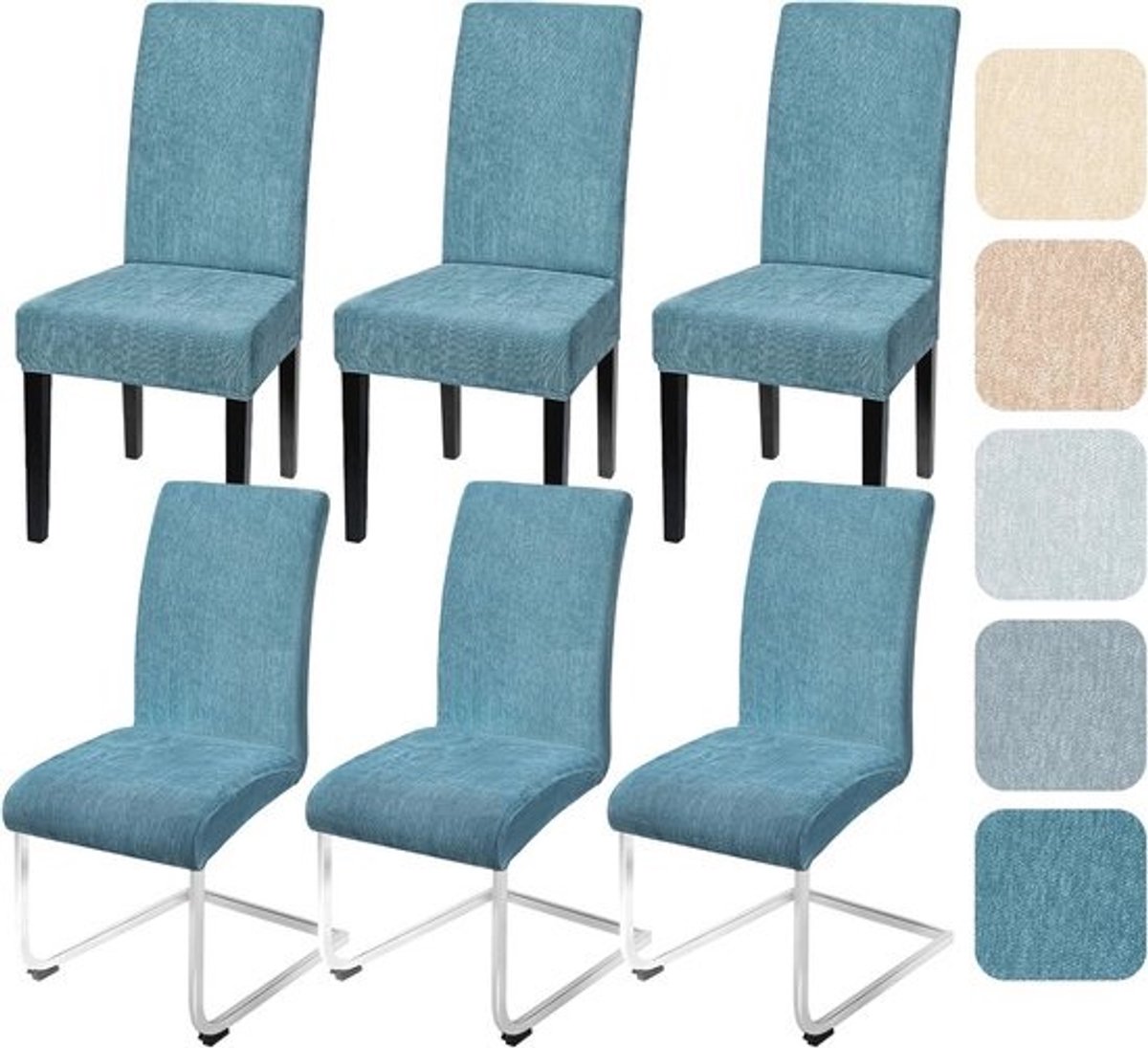 Stretch Stoelhoezen Set van 6 - Chenille Overtrek voor Eetkamerstoelen en Schommelstoelen - Wasbaar en Afneembaar - Stoelbescherming voor Keuken en Bruiloft