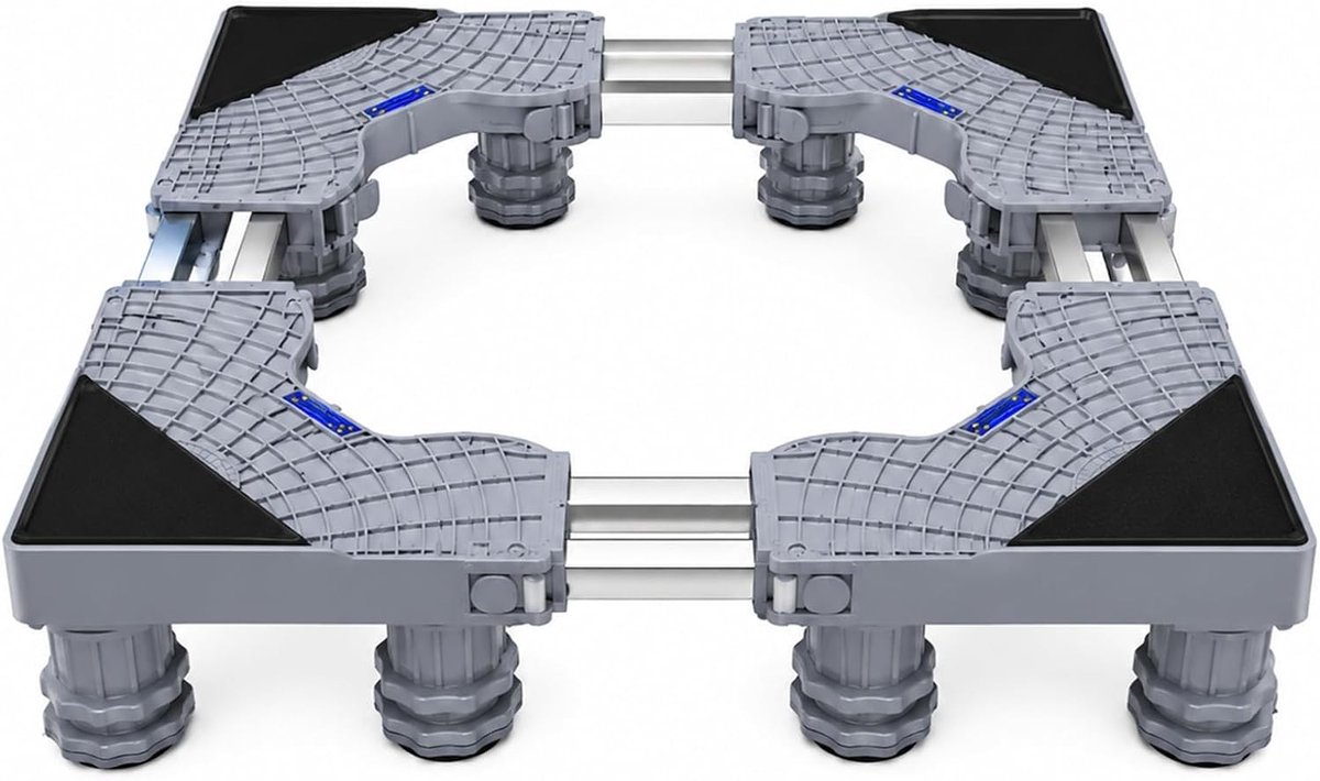 Robuuste wasmachinebasis met 2 buizen en 12 voeten, ideaal als wasmachine standaard, met dubbele rijen roestvrijstalen buizen voor optimale ondersteuning en stabiliteit.