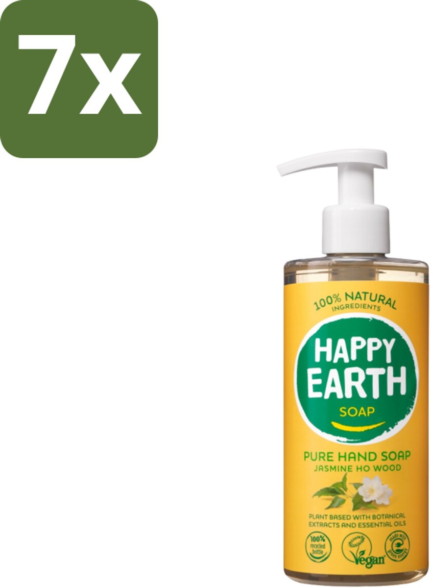 Happy Earth – Handzeep – 100% Natuurlijk Jasmine Ho Wood – 300 ml - Bulkverpakking - 7 stuks