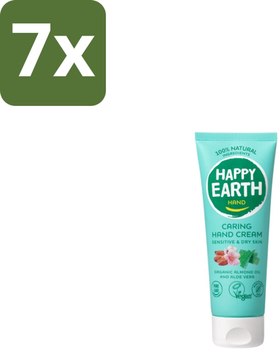 Happy Earth – Handcrème – 100% Natuurlijk – 75 ml - Bulkverpakking - 7 stuks