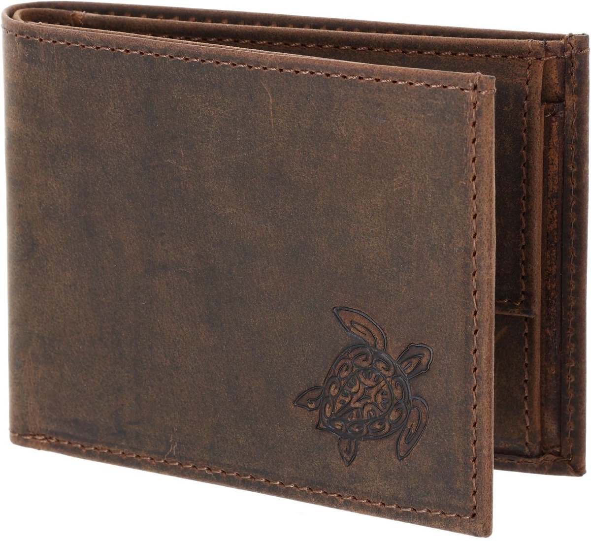 oxmox Leren portemonnee Leather RFID Protect Pocketbörse Turtle 2.0 Embossed Vintage Dark Brown donkerbruin