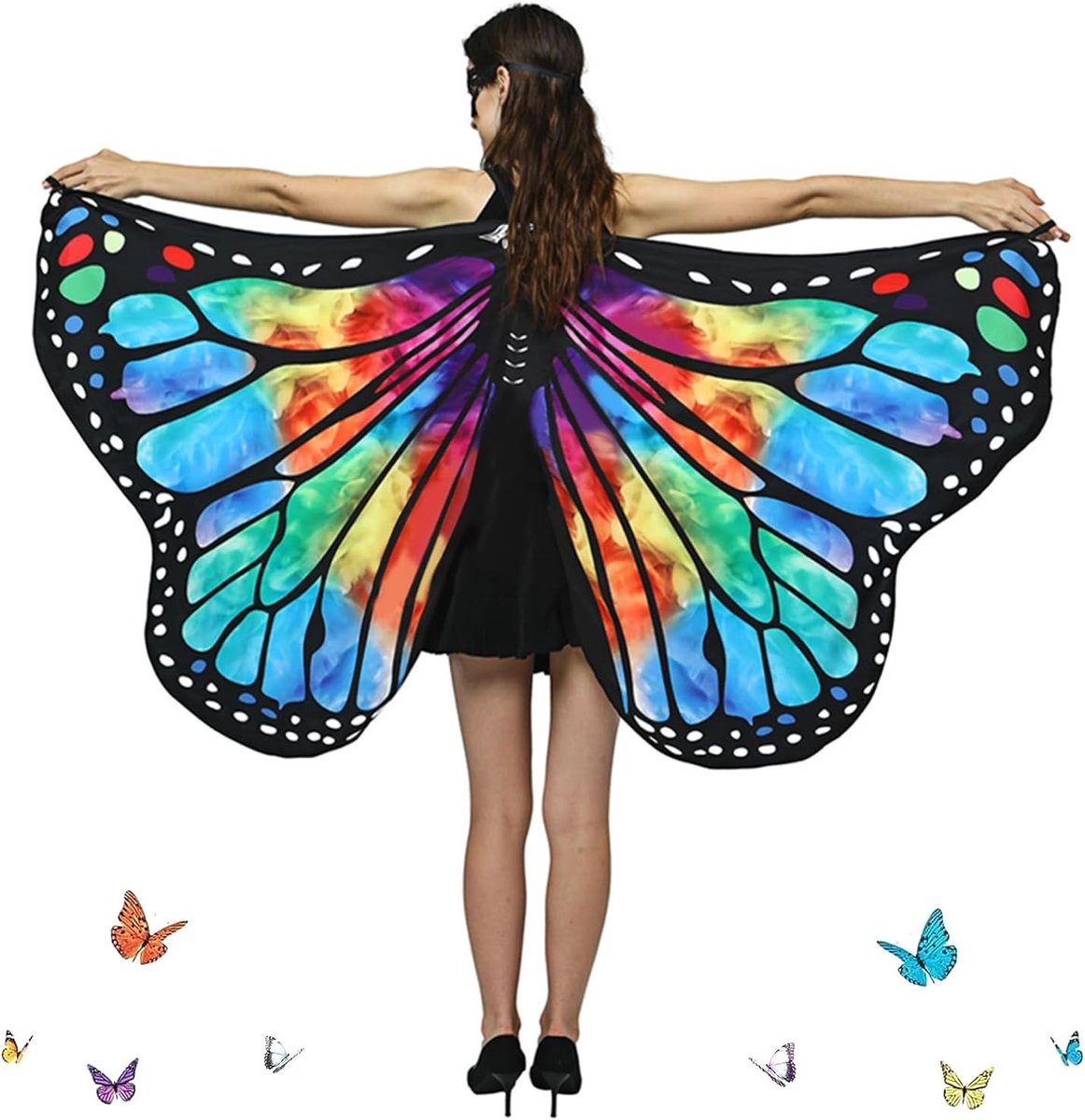 Kleurige Vlinder Cape met Vleugels voor Dames - Fantasiekostuum voor Carnaval en Halloween, Perfect voor Cosplay en Feestjes