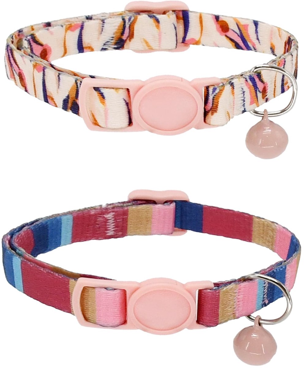 AIITLE Cat Collar 2 Pack with Bell, Breakaway Safety Buckle & Adjustable Fit (7-11.8") - ShopVlot