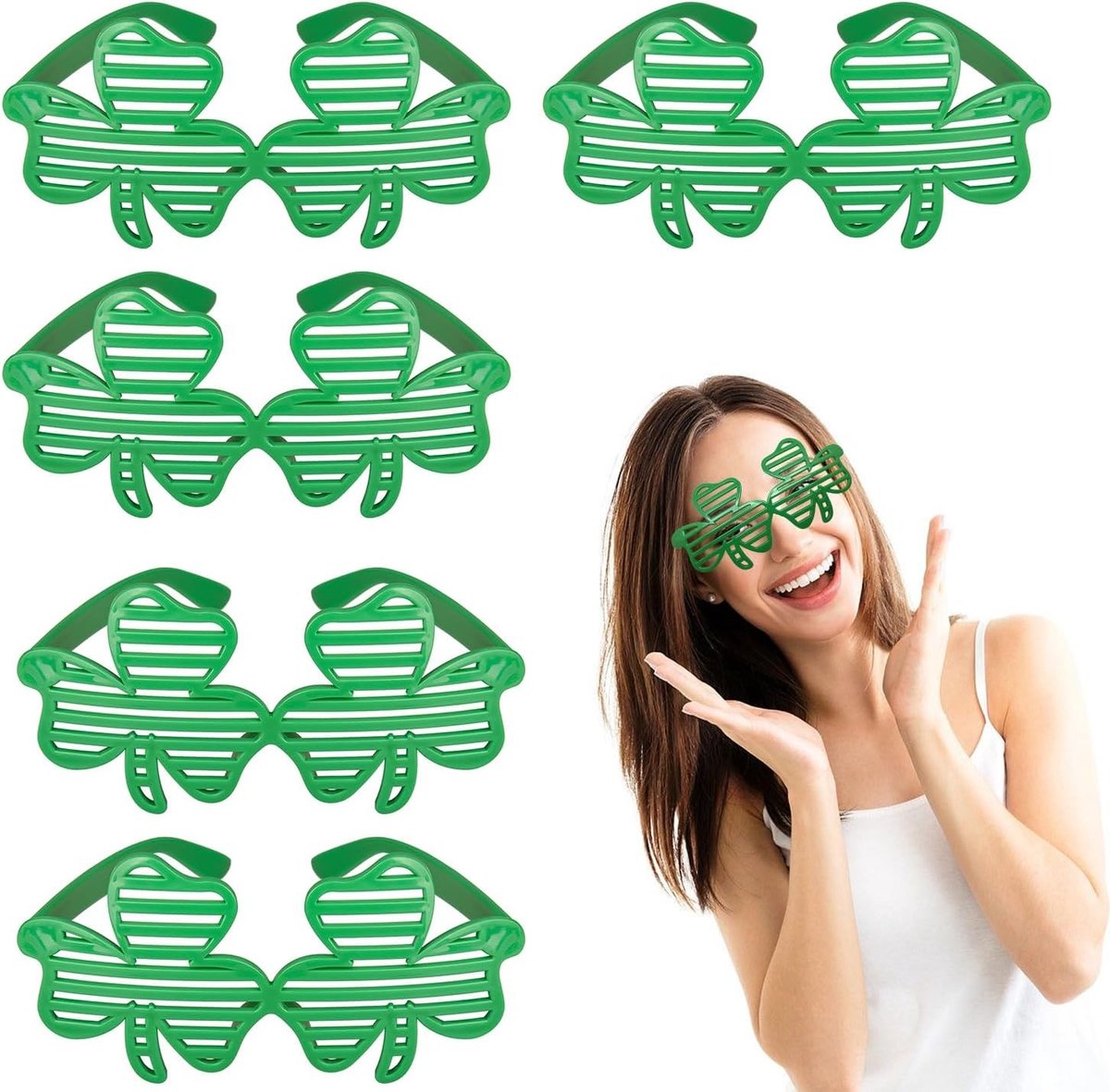 5 Stuks Groene Klaverglazen voor St. Patrick's Day - Clover Shutter Bril voor Feestjes en Kostuums voor Mannen en Vrouwen