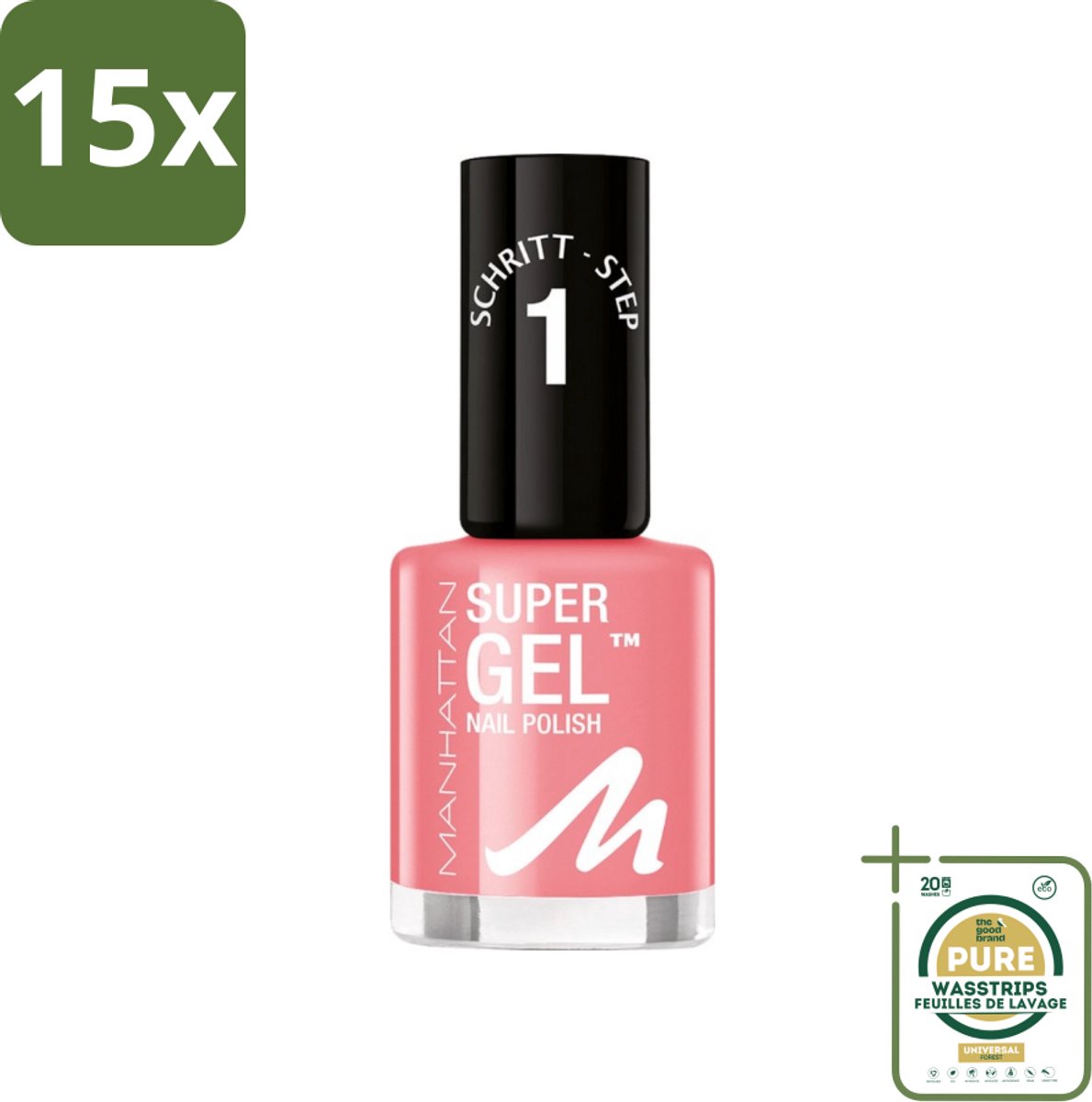 15 x MANHATTAN Cosmetics - Gel Nagellak - Super 240 Pop Princess Pink - Glanzend & Langdurig - 12 ml - Grootverpakking - Gel Nagellak - Super Gel Nagellak - 3d Gel Effect - Langdurige Nagellak - Pop Princess Pink