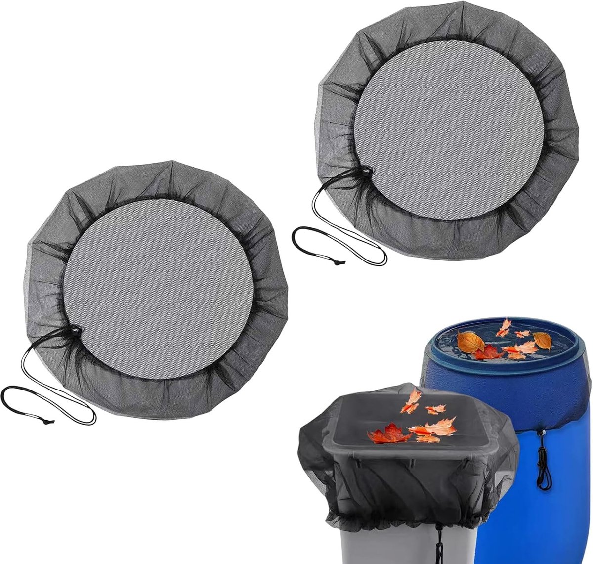 Set van 2 Weerbestendige Regenwateropvangnetten met Verstelbare Trekkoord, 95 cm Diameter, Effectieve Bescherming Tegen Muggen voor Tuin en Terras