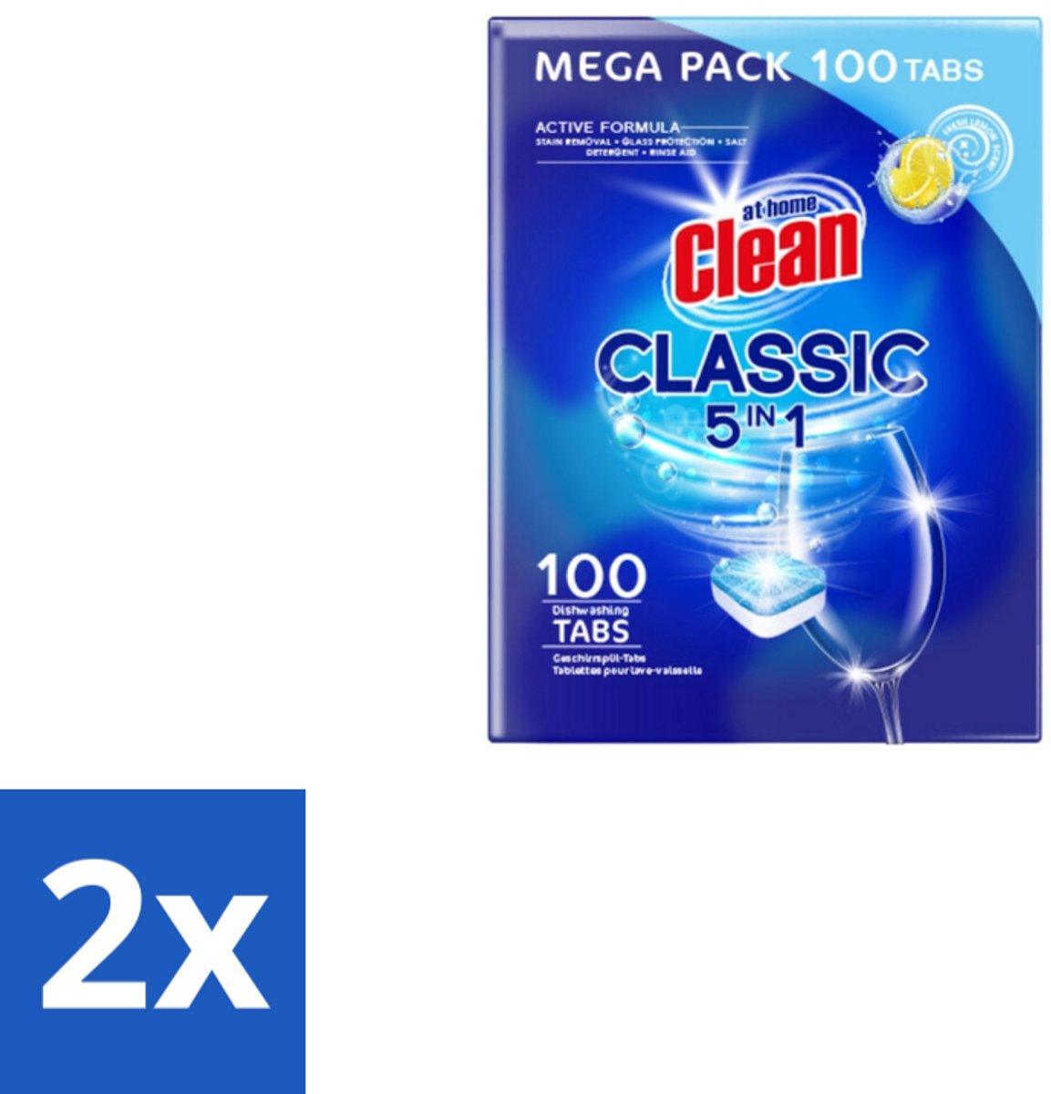 2 x At Home – Vaatwastabletten 5-in-1 – Classic Citroen – 100 Tabs - Vaatwastabletten - Vaatwassen - Reinigen - Citroengeur - Glans