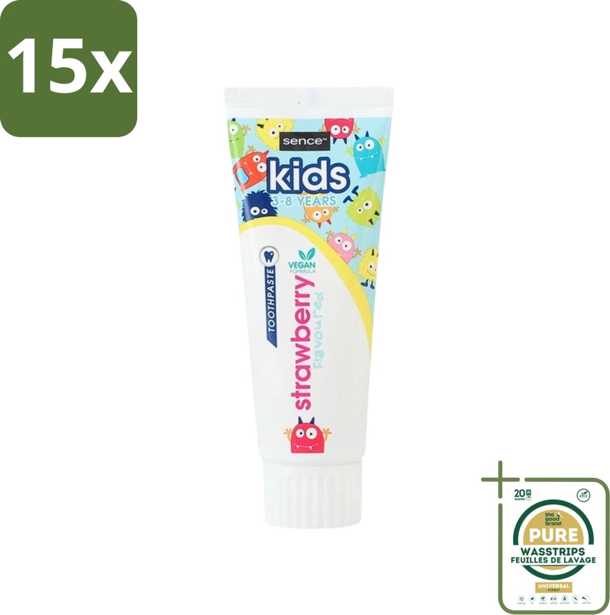 15 x Sence - Kids 3-8 Jaar - Tandpasta - Aardbei Smaak - Vegan - 75 ml - Grootverpakking - Tandpasta Voor Kinderen - Kindertandpasta - Aardbei Tandpasta - Vegan Tandpasta - Tandenpoetsen Voor Kinderen